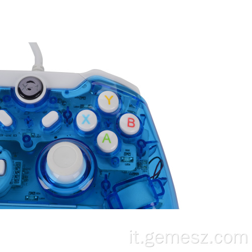 Joystick cablato controller blu trasparente per Xbox One
